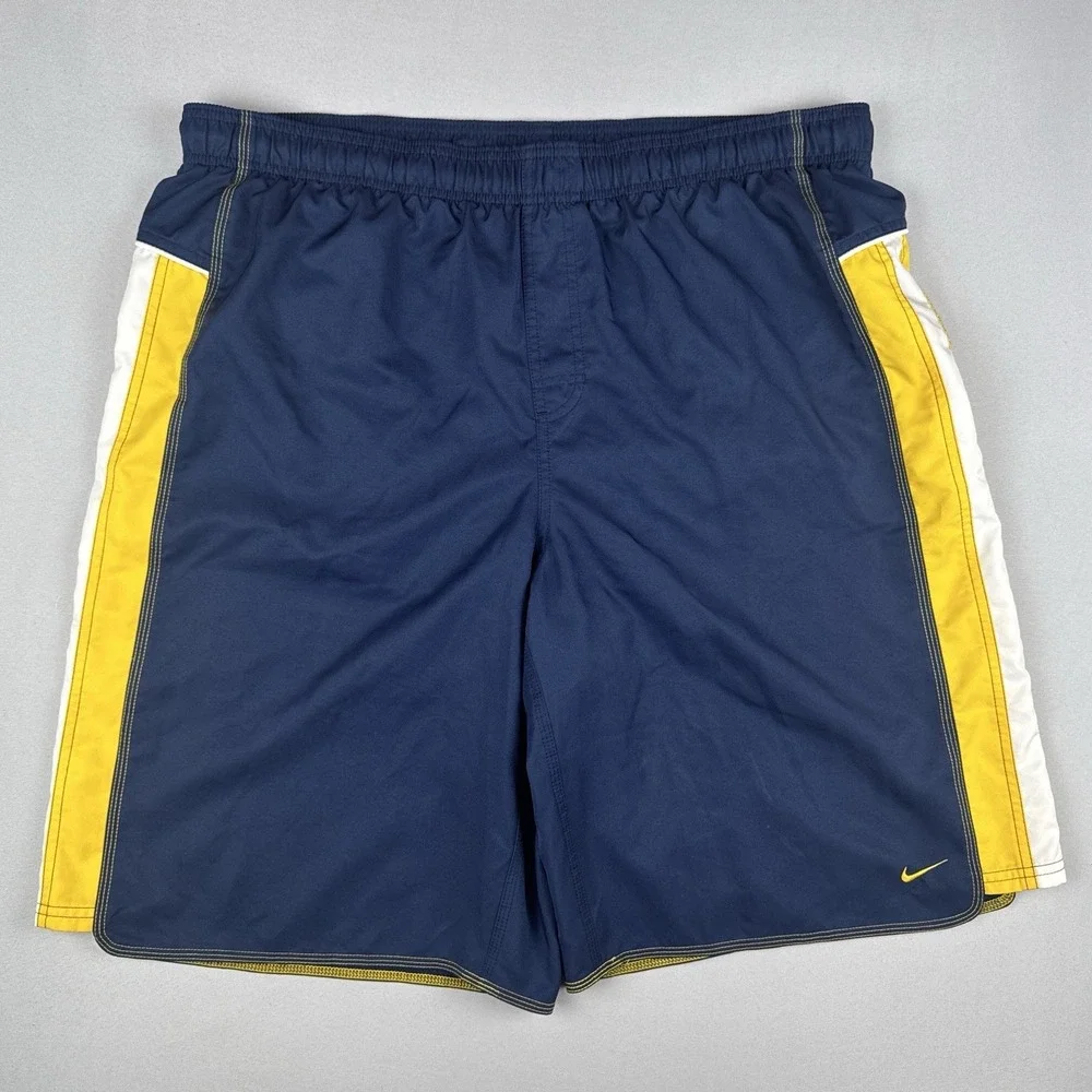 Vintage Y2K Nike Swim Trunks Men's XXL Gray Swoosh Board Shorts Silver Tag